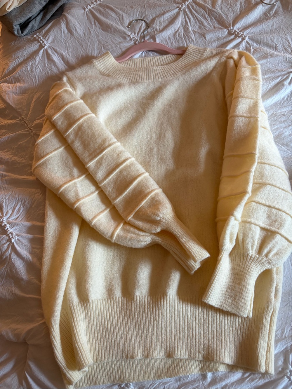 Vine & Love Cream Textured-Sleeve Sweater Dress